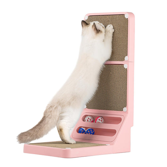 L-Shaped Cat Scratcher with Ball Toy — Pink